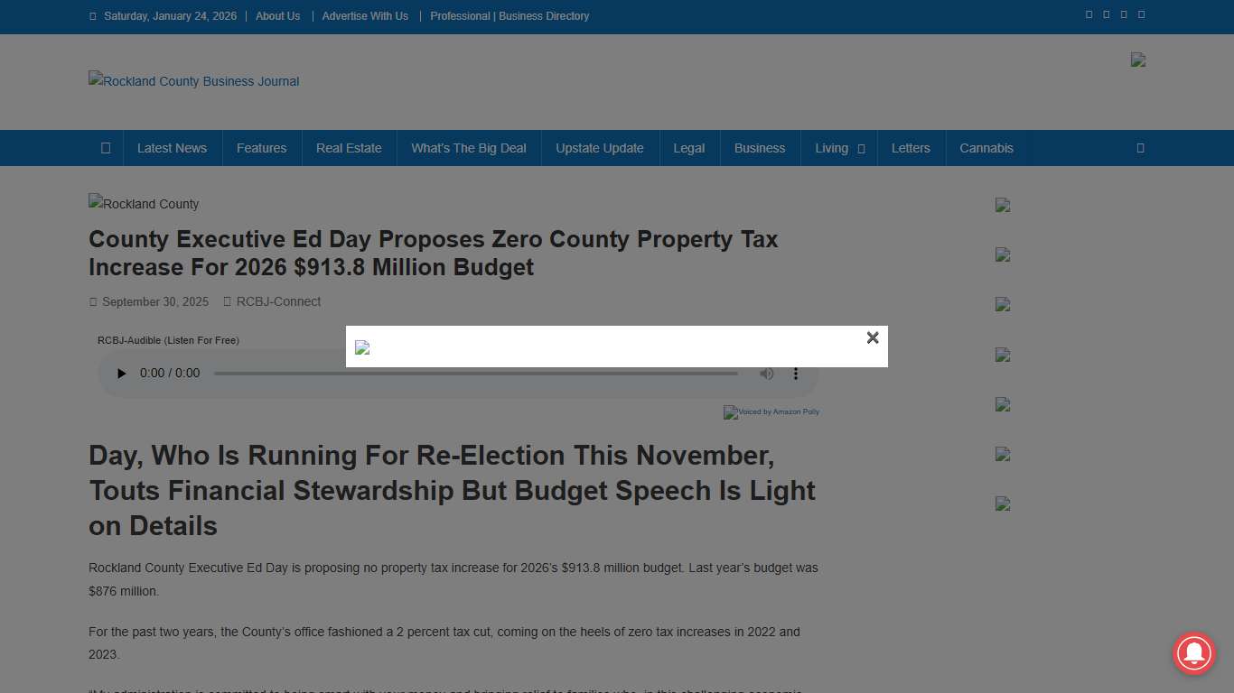 County Executive Ed Day Proposes Zero County Property Tax Increase for 2026 $913.8 Million Budget - Rockland County Business Journal